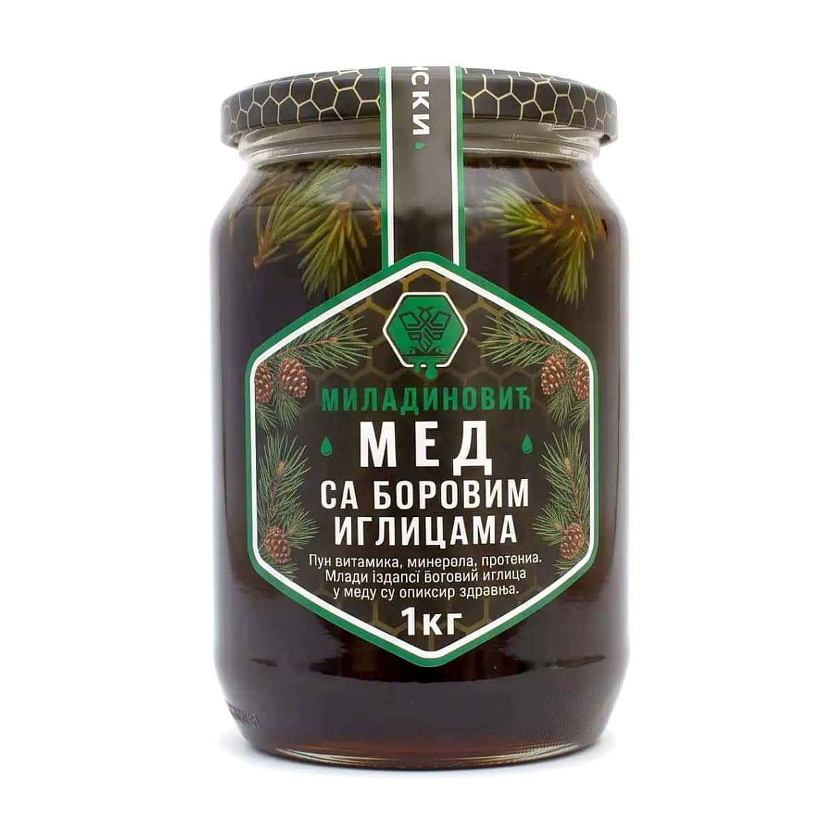 Med od borovih iglica — sa mladim izdancima belog bora