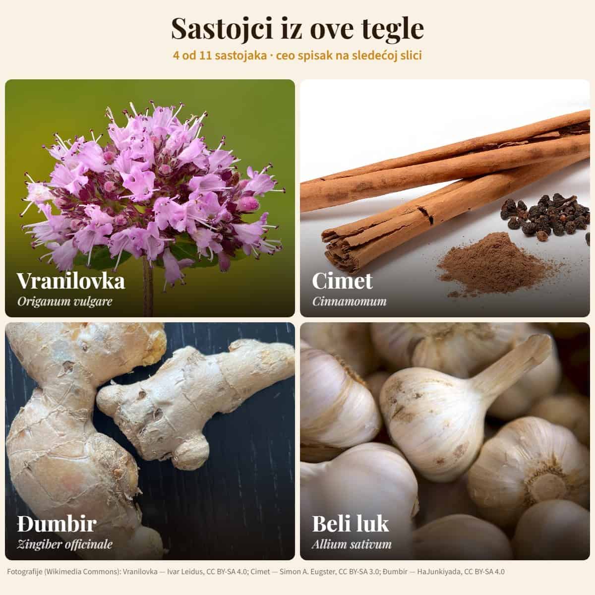 Sastojci: Vranilovka, Cimet, Đumbir, Beli luk — Med za kandidu