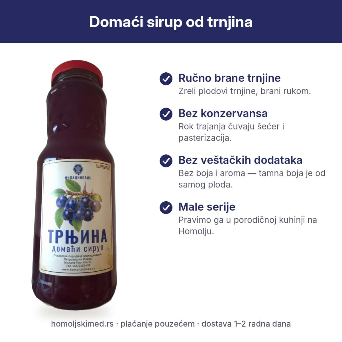 Domaći sirup od trnjina: ručno brane trnjine, bez konzervansa i veštačkih dodataka